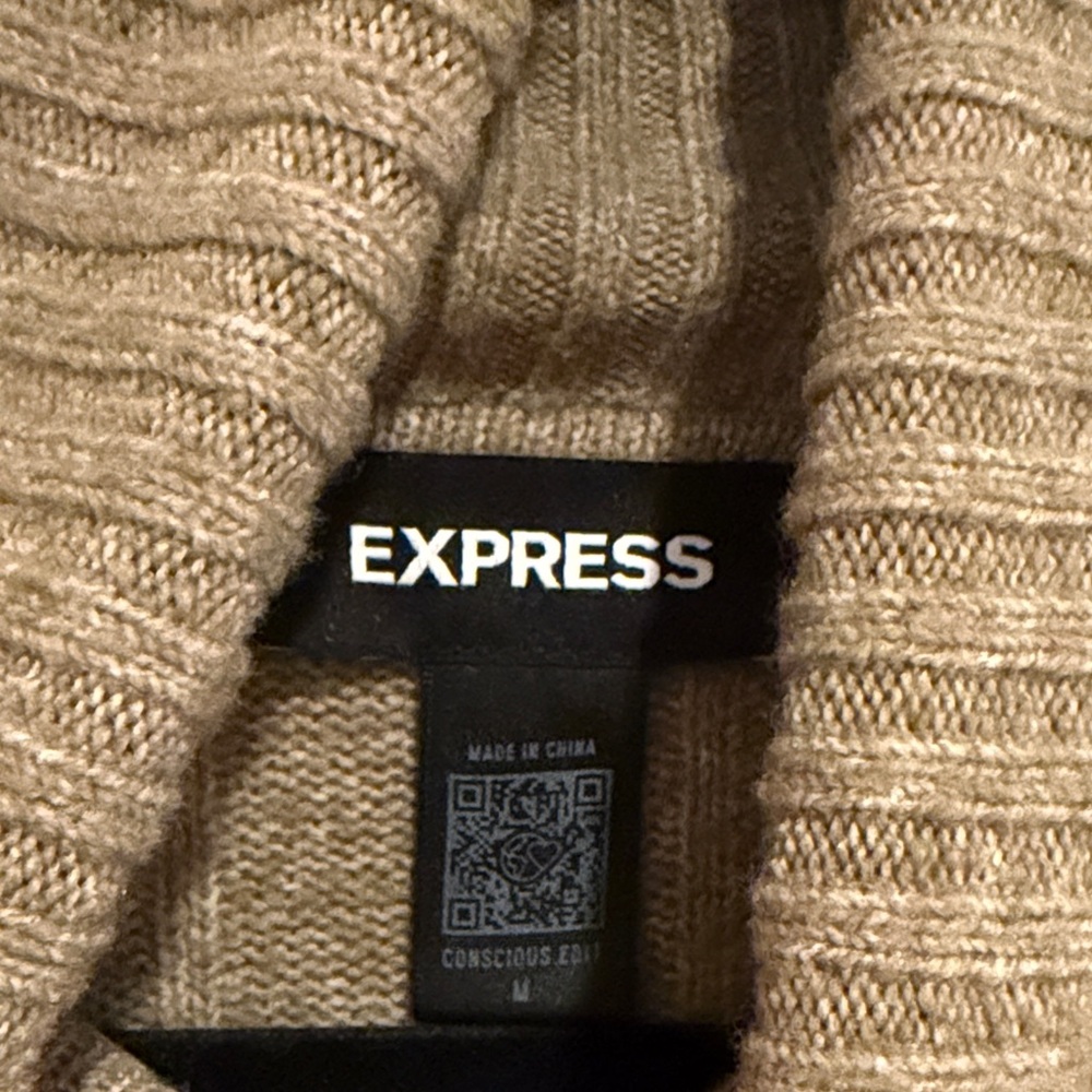 Express Tan Ribbed Turtleneck Sweater Cropped Balloon Sleeve Medium - Picture 3 of 13